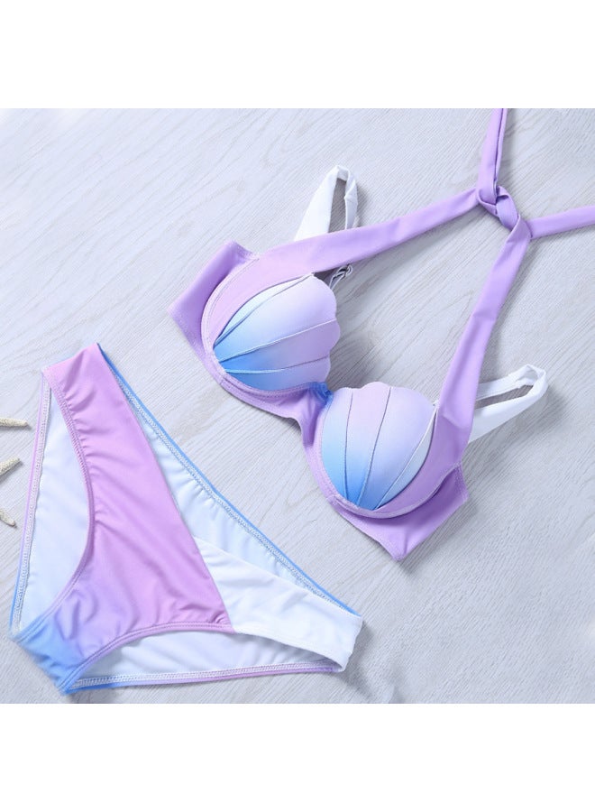 Swimsuit European And American Mermaid Bikini Swimsuit 5 Gradient Shell Bikini Swimsuit-Color:Pearl Boxer Briefs-Size:xxl - Image 2