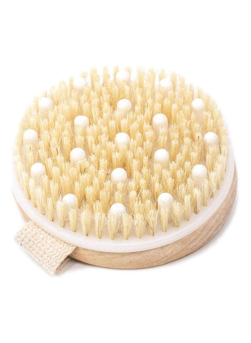 BLOOMING TIME Dry Brushing Body Brush for Lymphatic Drainage Cellulite, Bath Body Wash Brush for Cleansing and Exfoliating Showering Natural Wood, Size 10.5x10.5(CM) Round - Image 1