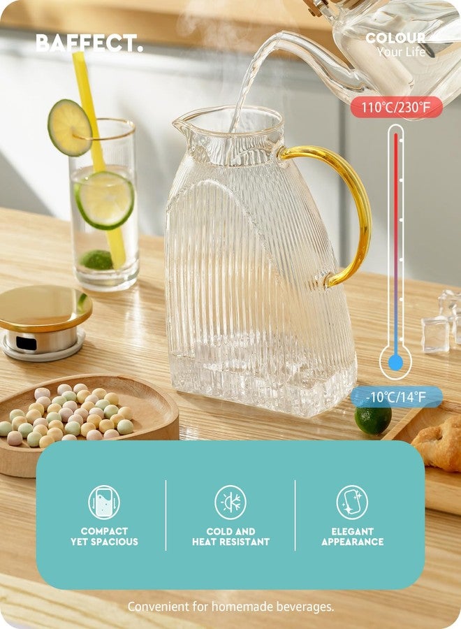 Baffect Water Pitcher, High Borosilicate Glass Jug with Stainless Steel Lid, Leakproof Fridge Door Carafe for Hot or Cold Beverage Vertical Pattern (1.8 L/63 oz.) - Image 2