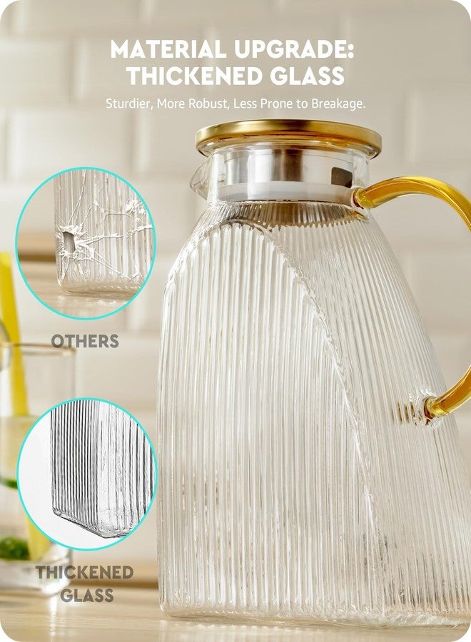 Baffect Water Pitcher, High Borosilicate Glass Jug with Stainless Steel Lid, Leakproof Fridge Door Carafe for Hot or Cold Beverage Vertical Pattern (1.8 L/63 oz.) - Image 3