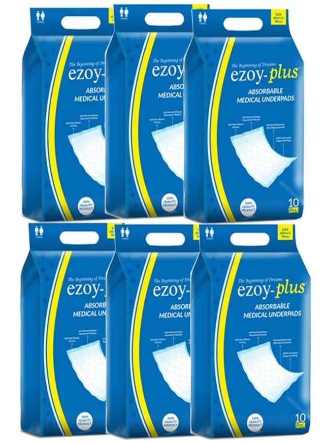 Ezoyplus Premium Underpads, Large( 60 X 90 cms), Medical underpads Super Absorbent Polymer & Soft Surface, (Pack of 6) (Underpads, 60 pcs) - Image 1