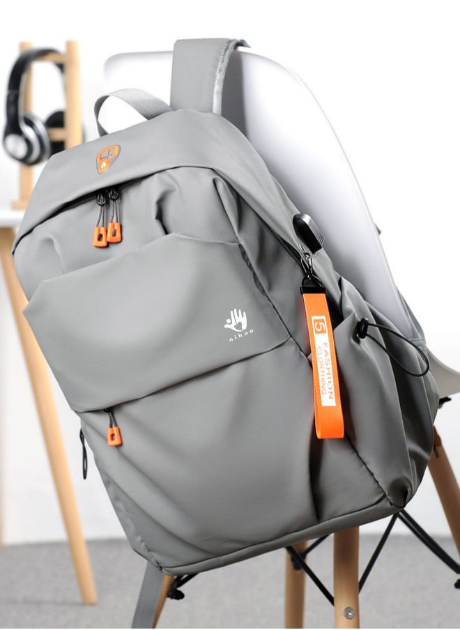 XiuWoo - Backpack Business Travel Laptop Bag USB Charging Large Capacity School Bag - Grey - Image 1