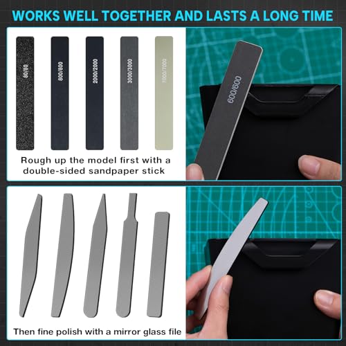 Honoson 25 Pcs Hobby Model Polishing Hand Files Tools Set Include 5 Pcs Glass Polishing Files and 20 Pcs Sanding Sticks Glass File for Plastic Models Wood Base Parts - Image 3