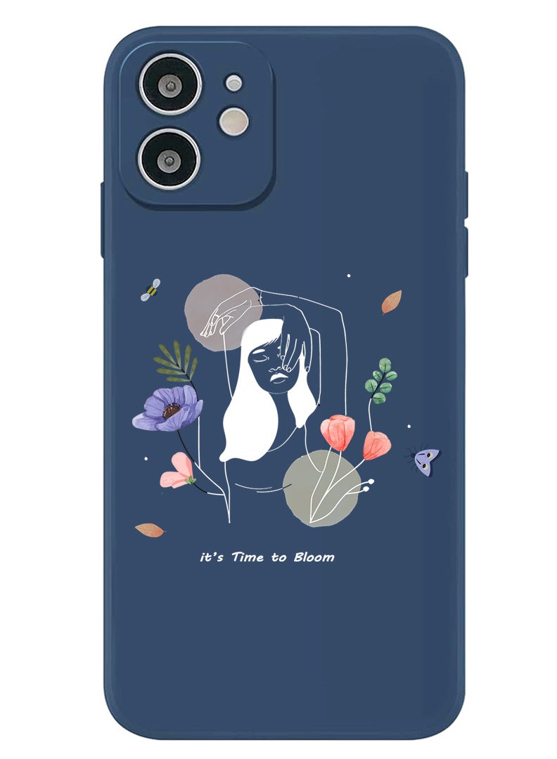 Theodor Protective Slim Fit Case Liquid Silicone Cover with Full Body Protection Anti-Scratch Shockproof Case For iPhone 12 Blue  - Bloom2 White - Image 1