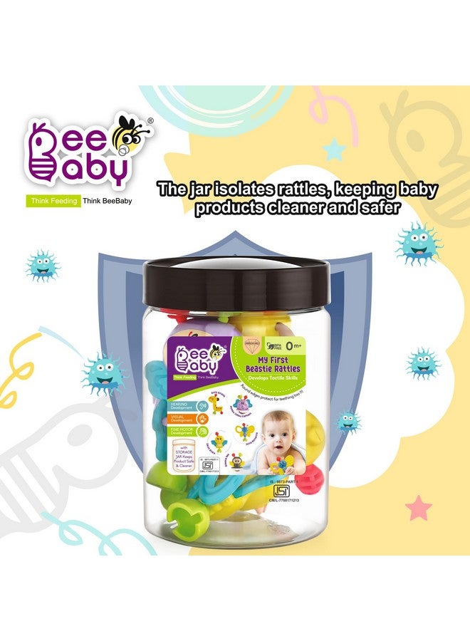 BeeBaby My First Beastie Rattles with Storage Jar, Pack of 5 Rattle for 0-6 Months, Fun Colour Teethers & Toys for Kids, Infants, New Born Baby, 100% BPA Free & Unbreakable. (Multicolour) - Image 4