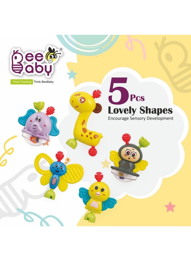 BeeBaby My First Beastie Rattles with Storage Jar, Pack of 5 Rattle for 0-6 Months, Fun Colour Teethers & Toys for Kids, Infants, New Born Baby, 100% BPA Free & Unbreakable. (Multicolour) - Image 2