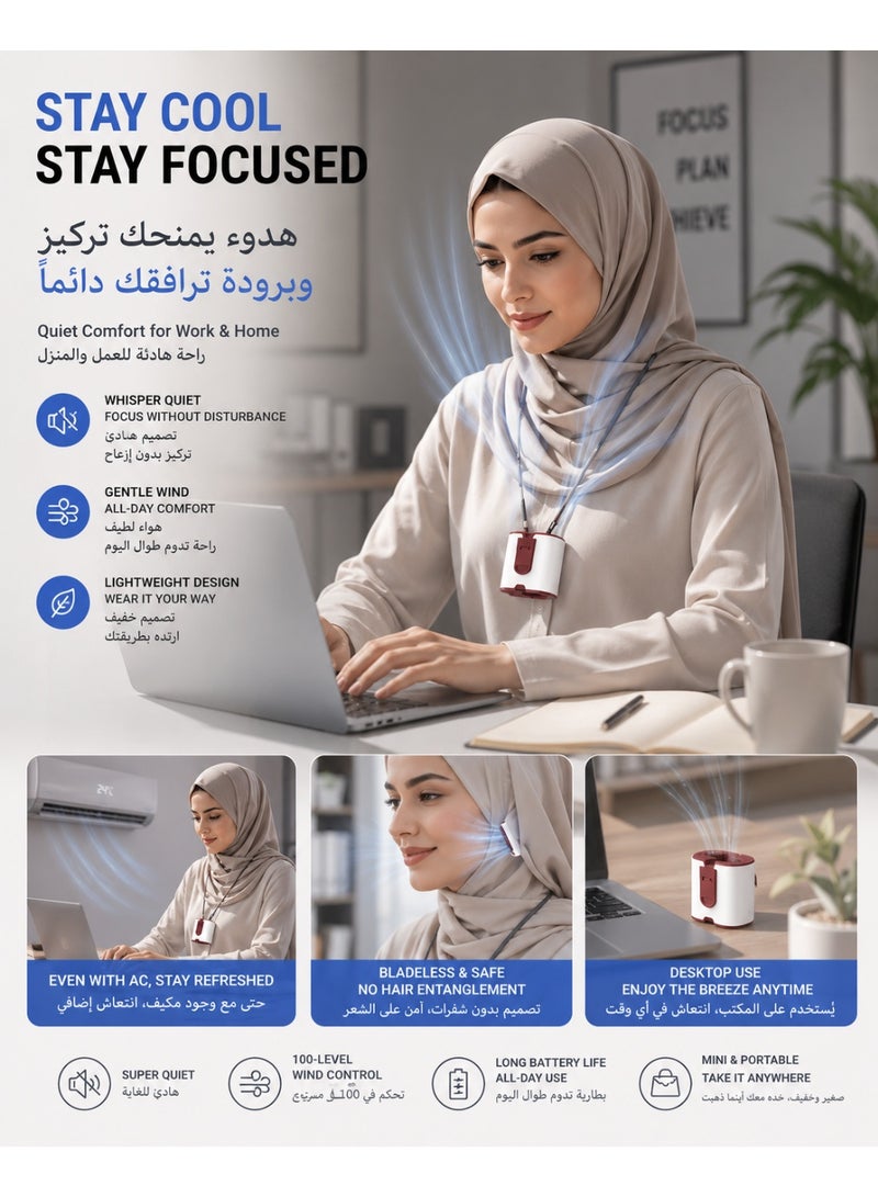 مروحة رقبة محمولة ومروحة خصر 2 في 1 قابلة للارتداء، تدفق هواء قوي 360 درجة بدون استخدام اليدين، شحن USB-C مع عمر بطارية طويل للأماكن الخارجية - Image 3