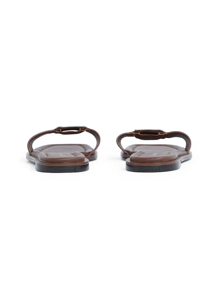 CALVIN KLEIN LEATHER SANDALS WITH LOGO HARDWARE