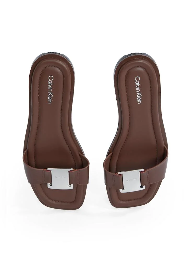 CALVIN KLEIN LEATHER SANDALS WITH LOGO HARDWARE