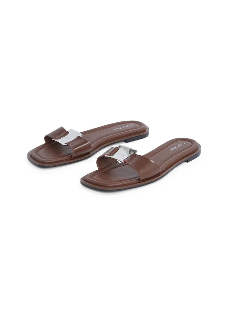 CALVIN KLEIN LEATHER SANDALS WITH LOGO HARDWARE