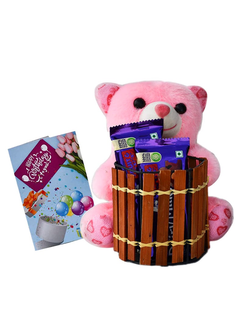 Saugat Traders - Saugat Traders Birthday Gift Pack with Choclate for Kids, Girls, Boys - Soft Toy Teddy Bear Pen Stand, Small Birthday Card Best Gift for Sister - Friends - Image 1