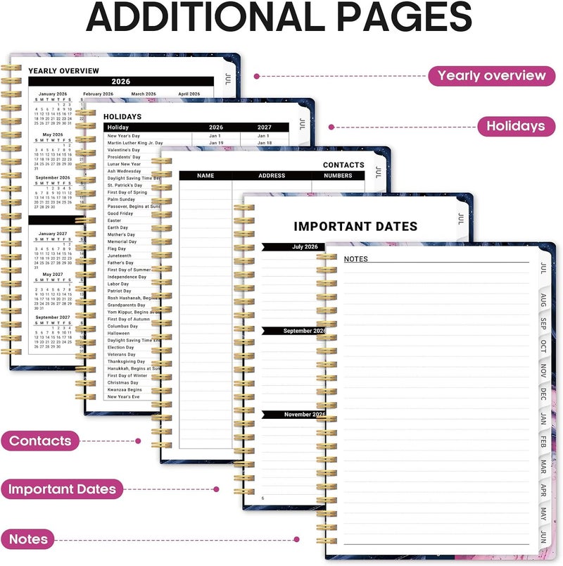Taja Planner 2026-2027, Academic Year Monthly and Weekly Calendar Planner, Jul 2026 - Jun 2027, Hardcover Teacher Student Planning Agenda book with Tabs, Perfect for School Office Supplies, 6.3" x 8.5 - Image 5