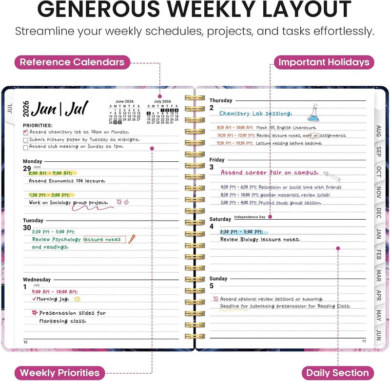 Taja Planner 2026-2027, Academic Year Monthly and Weekly Calendar Planner, Jul 2026 - Jun 2027, Hardcover Teacher Student Planning Agenda book with Tabs, Perfect for School Office Supplies, 6.3" x 8.5 - Image 3