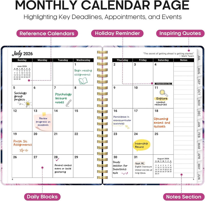 Taja Planner 2026-2027, Academic Year Monthly and Weekly Calendar Planner, Jul 2026 - Jun 2027, Hardcover Teacher Student Planning Agenda book with Tabs, Perfect for School Office Supplies, 6.3" x 8.5 - Image 2