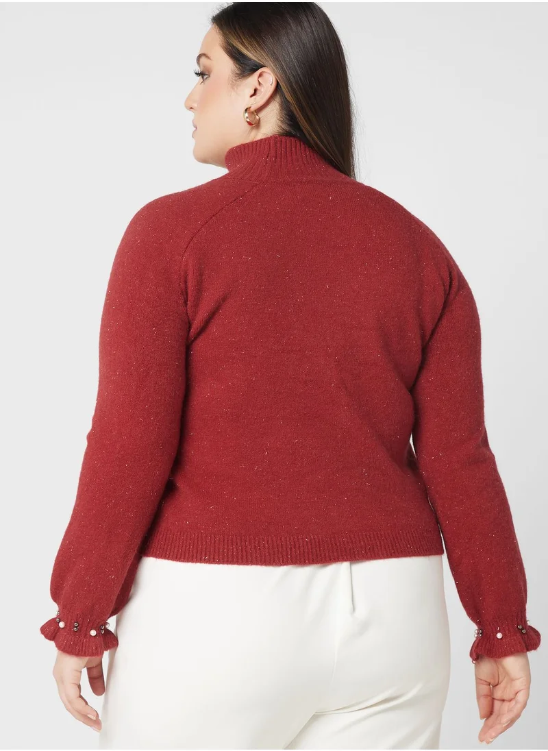 Ella Plus Pearl Detail Turtle Neck Sweater