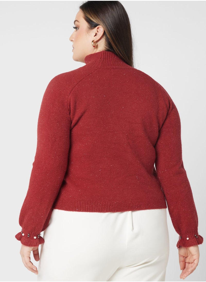 Ella Plus - Pearl Detail Turtle Neck Sweater - Image 1