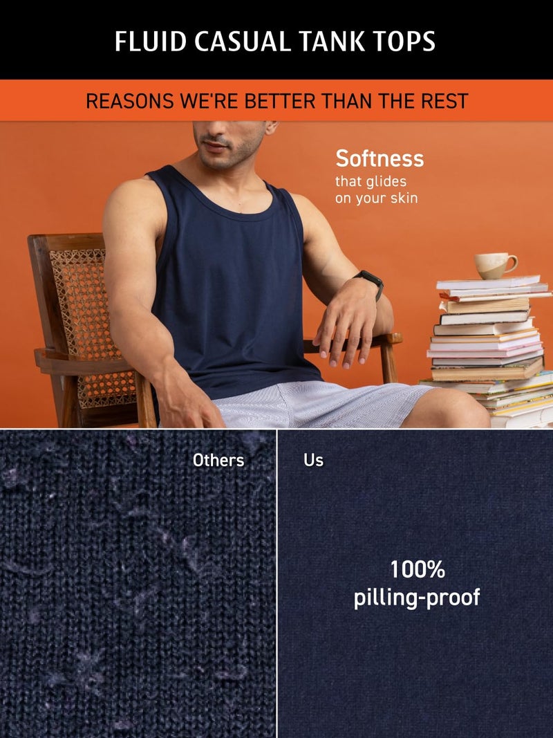 DAMENSCH Breeeze Tank Top, Ultra-Lightweight Gym Vests for Men Workout, Anti-Fade Cotton Blend Sando for Man, Relaxed Fit and Airy Sleeveless T Shirts-Midnight Blue-M - Image 2