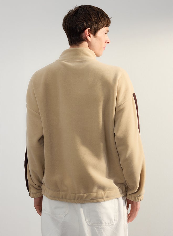 trendyol Stone Unisex Oversize/Wide Cut Stand Collar City Embroidery Anti-pilling Fleece Sweatshirt TMNAW24SW00034 - Image 5