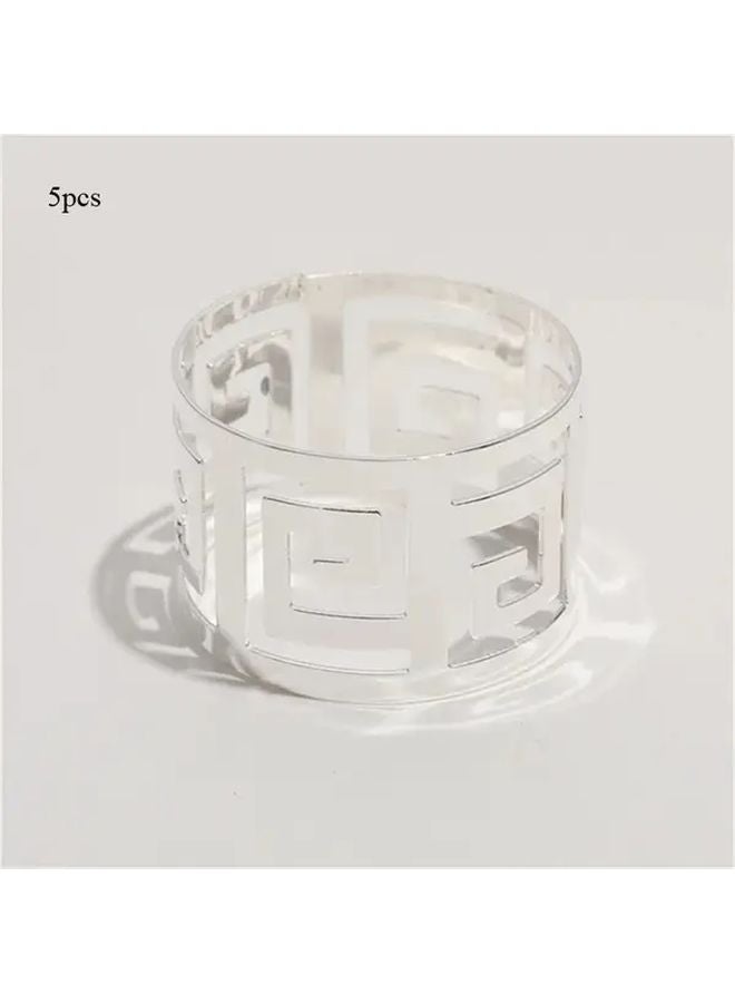 5pcs Silvery Elegant Napkin Rings For Wedding Christmas Party Table Decor - Image 1