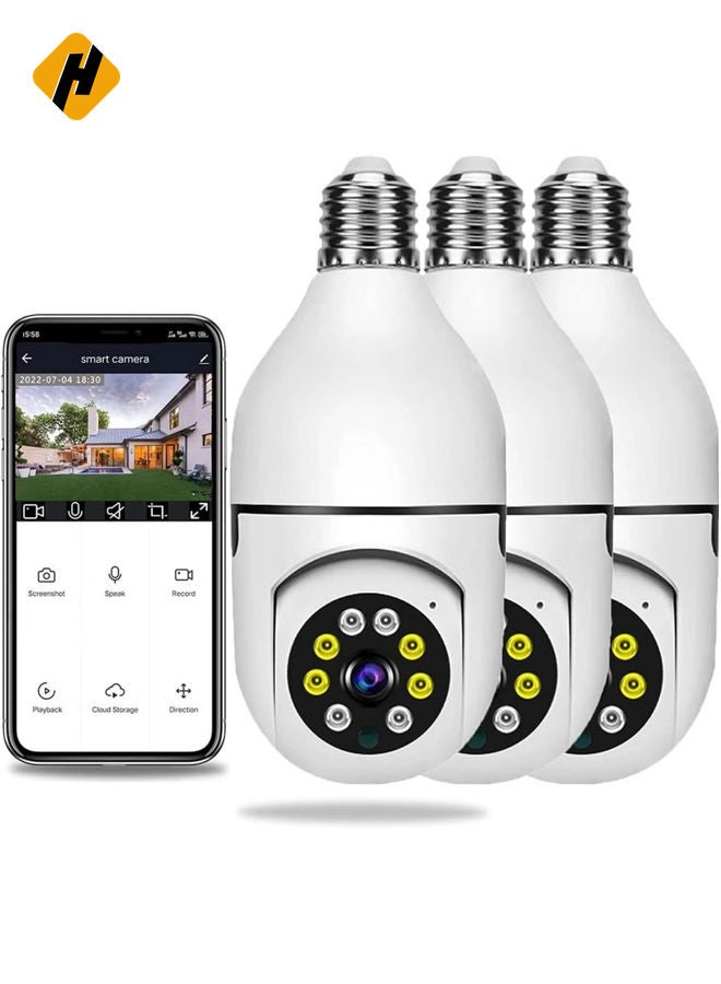 HuHa 3PCS Wireless Light Bulb Camera Outdoor 360 Degree WiFi Security Dome Cameras, 1080p Night Vision Bulb Cameras for Home,Support Cloud Storage & SD Card  - Image 1