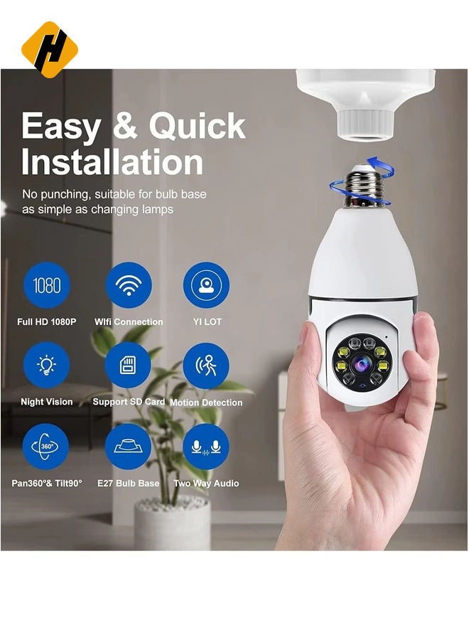 HuHa 3PCS Wireless Light Bulb Camera Outdoor 360 Degree WiFi Security Dome Cameras, 1080p Night Vision Bulb Cameras for Home,Support Cloud Storage & SD Card  - Image 4