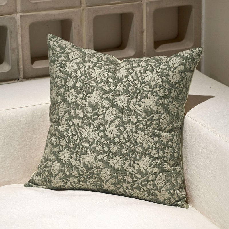 Amor Virisso Floral Throw Pillow Covers 18x18 Couch Pillows for Living Room Decorative Accent Pillow Covers Block Print Farmhouse Neutral Pillow Covers Sofa Pillows 1PC Dusty Green