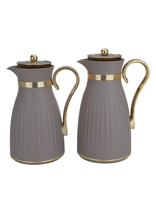 Alsaif Gallery Dana Gray Set Of 2 Thermoses With Gold Handle  - Image 1