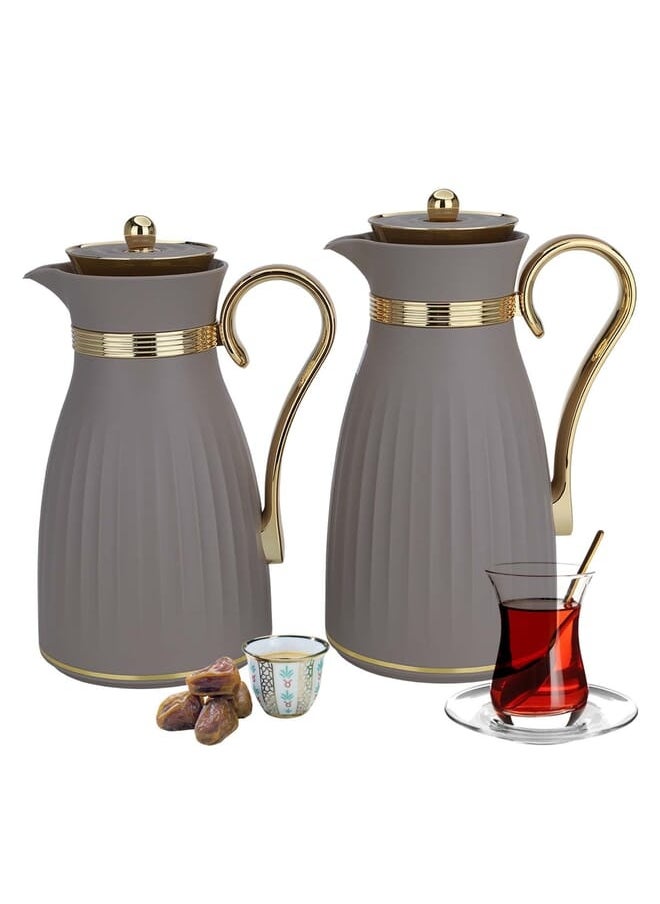Alsaif Gallery Dana Gray Set Of 2 Thermoses With Gold Handle  - Image 2