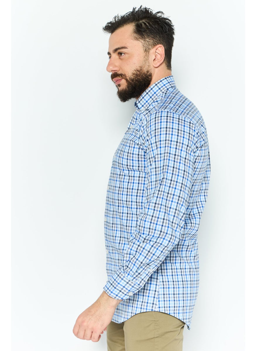Tailorbyrd - Men Regular Fit Gingham  Long Sleeves Casual Shirt, Blue - Image 1