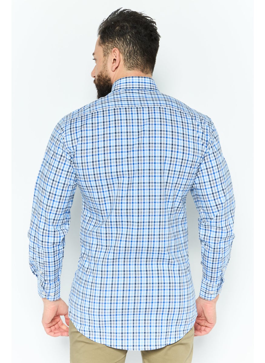 Tailorbyrd - Men Regular Fit Gingham  Long Sleeves Casual Shirt, Blue - Image 1