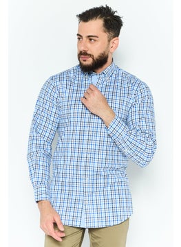 Men Regular Fit Gingham  Long Sleeves Casual Shirt, Blue