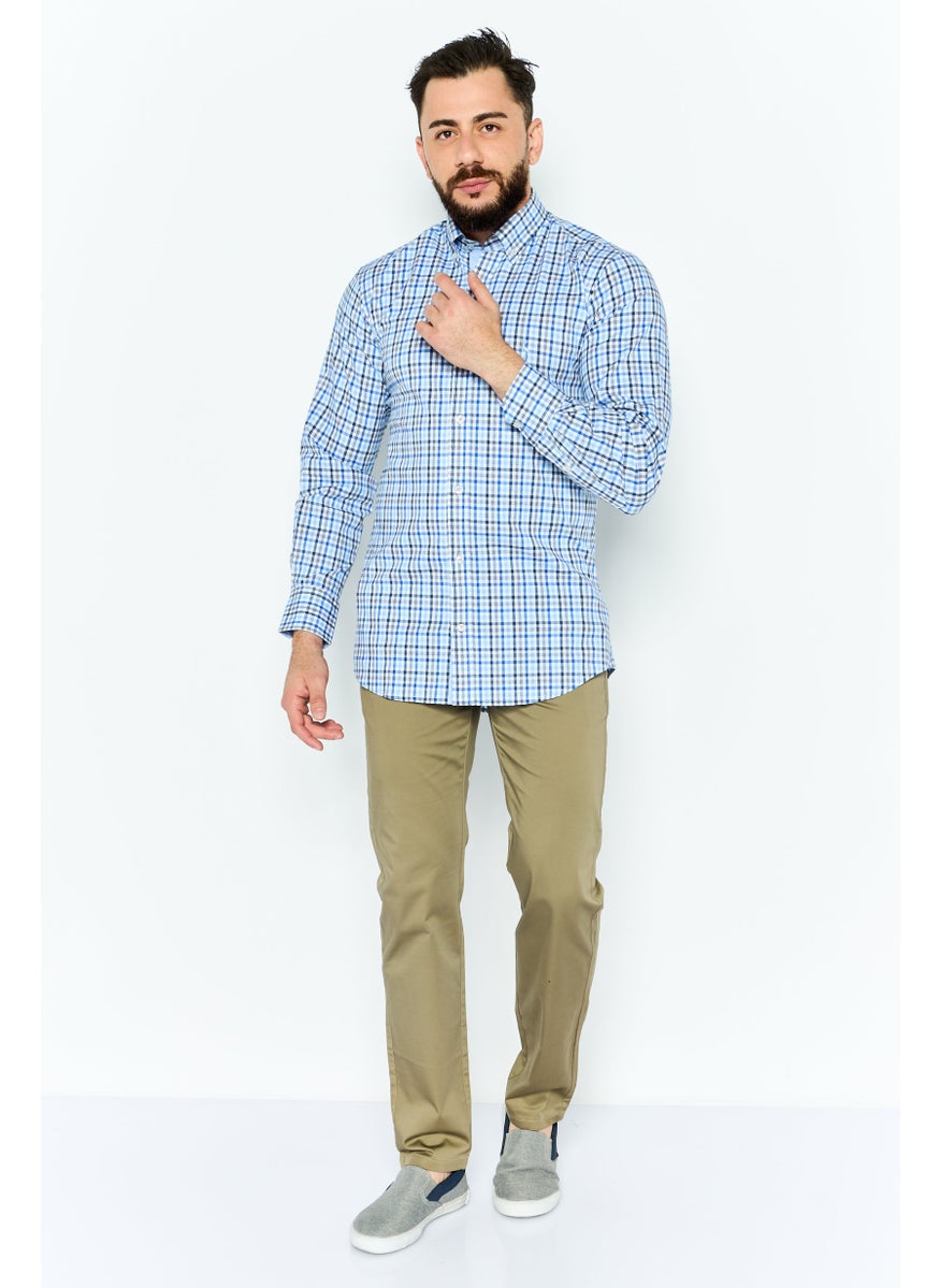 Tailorbyrd - Men Regular Fit Gingham  Long Sleeves Casual Shirt, Blue - Image 1