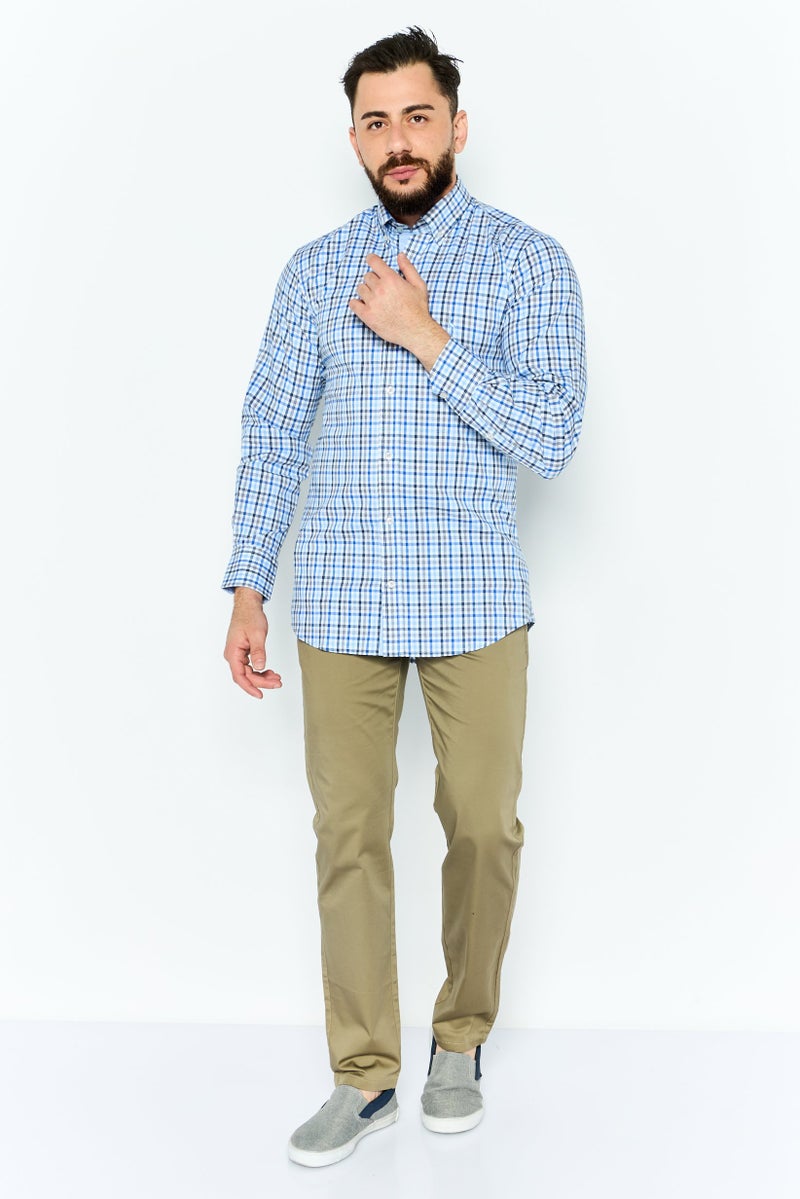 Tailorbyrd Men Regular Fit Gingham  Long Sleeves Casual Shirt, Blue - Image 2