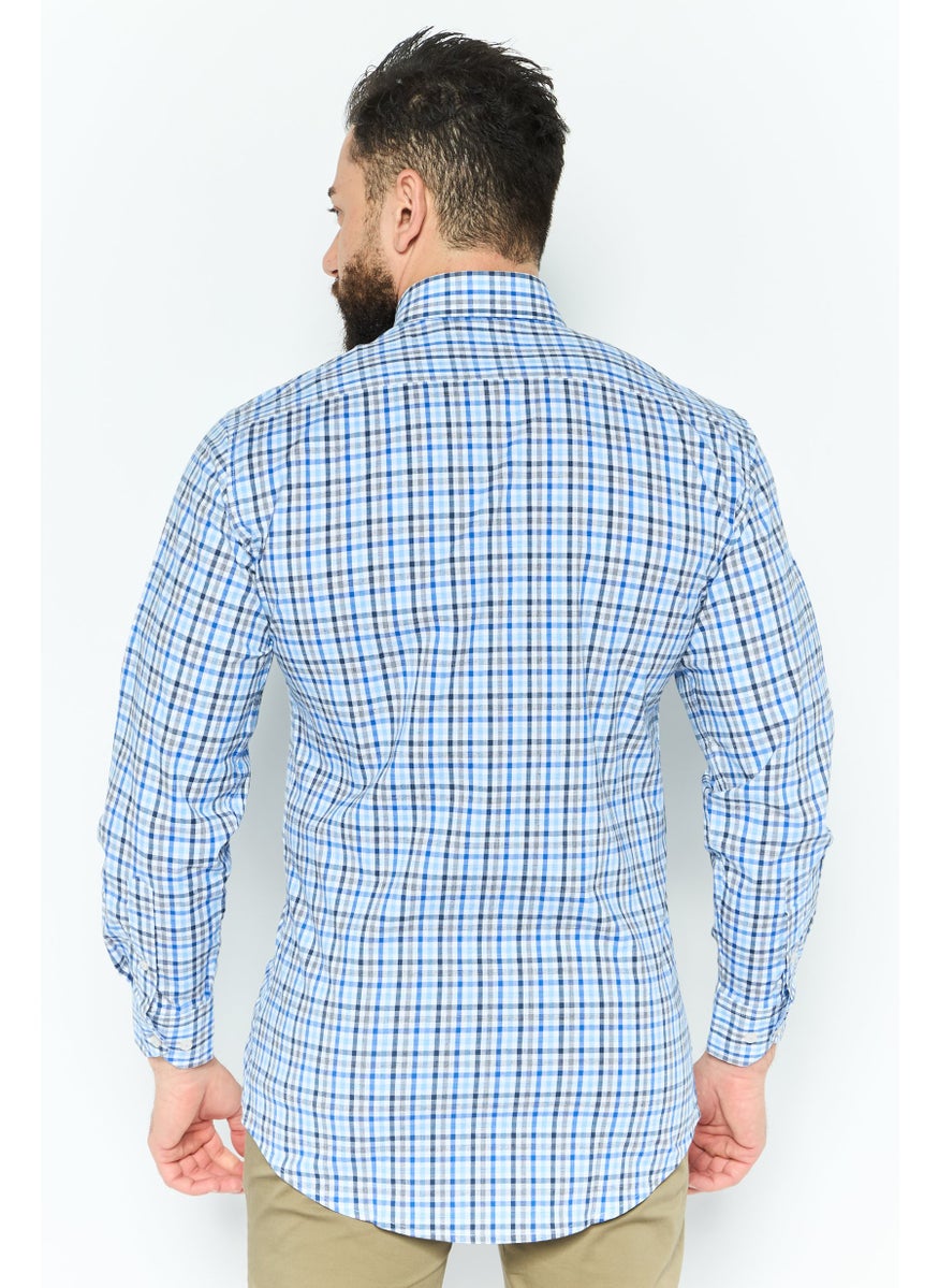 Men Regular Fit Gingham  Long Sleeves Casual Shirt, Blue - pzsku/Z264A2CB11913B6618A30Z/45/_/1737642300/7206cc25-3323-428d-8e75-2667b42173a5