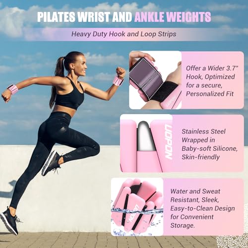 UOPON Wrist Ankle Weights for Women Soft Silicone Wrist Weights Set of 2 for Walking Pilates Yoga Barre Strength Training Weighted Bangles with Secure NonSlip Fit for Arm Leg Workouts 2 lb - Image 3