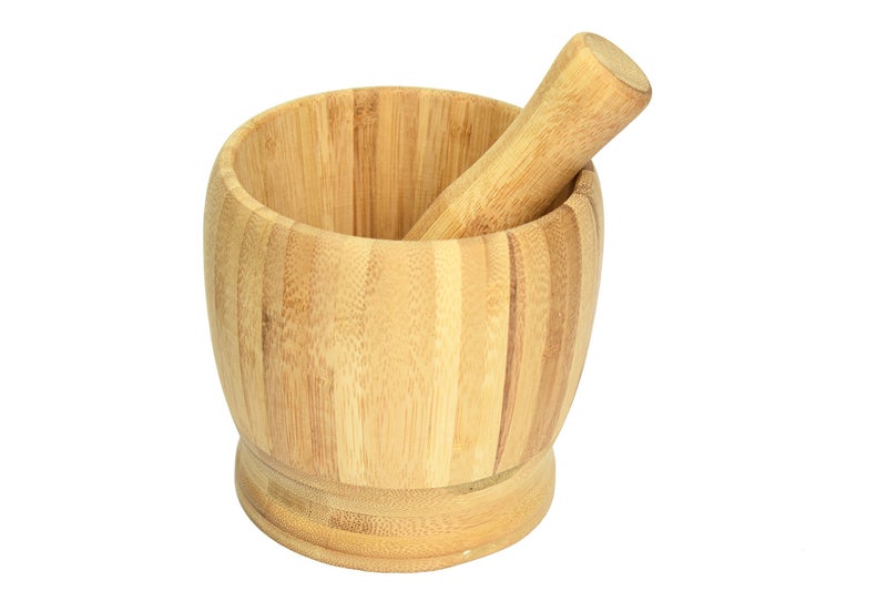 Uniware High Quality Handmade Bamboo Mortar and Pestle Medium Natural