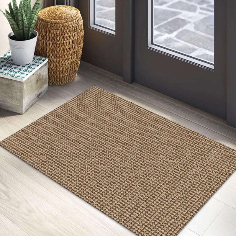 EARTHALL Woven Area Rug 2x3 Ft Washable Rugs for Entryway Braided Non Slip Throw Rugs Door Mat Indoor Outdoor Entrance Small Cotton Woven Carpet for Kitchen Foyer Front Door, Orange/Tan/Brown - Image 1