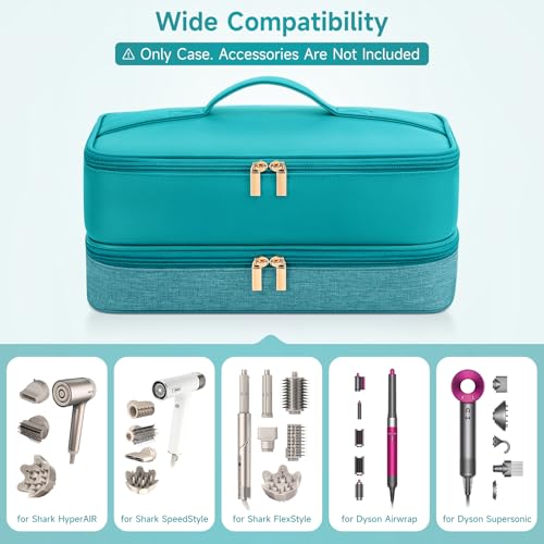 Adworte Travel Hair Dryer Case for Shark Flexstyle, Double-Layer Carrying Case for Shark Flex Style Blow Dryer, Portable Hair Tools Storage Organizer Bag for Shark Beauty Hairdryer Attchments (Teal Green) - Image 5