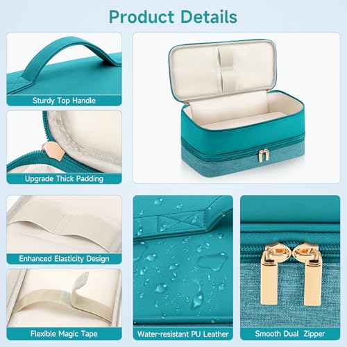 Adworte Travel Hair Dryer Case for Shark Flexstyle, Double-Layer Carrying Case for Shark Flex Style Blow Dryer, Portable Hair Tools Storage Organizer Bag for Shark Beauty Hairdryer Attchments (Teal Green) - Image 4