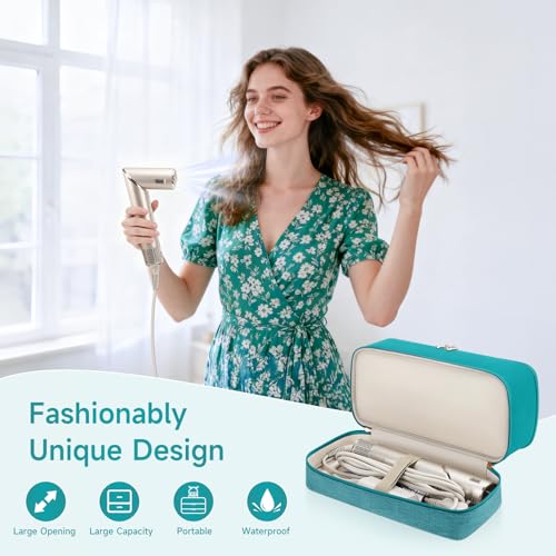 Adworte Travel Hair Dryer Case for Shark Flexstyle, Double-Layer Carrying Case for Shark Flex Style Blow Dryer, Portable Hair Tools Storage Organizer Bag for Shark Beauty Hairdryer Attchments (Teal Green) - Image 3
