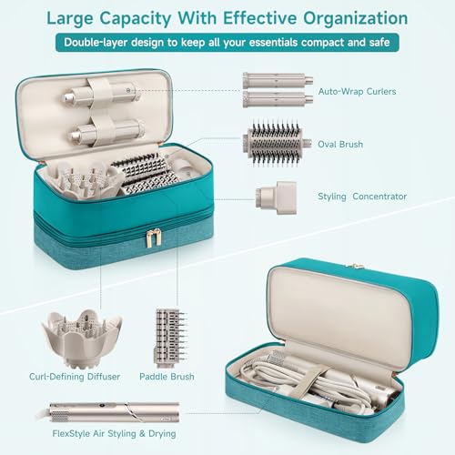 Adworte Travel Hair Dryer Case for Shark Flexstyle, Double-Layer Carrying Case for Shark Flex Style Blow Dryer, Portable Hair Tools Storage Organizer Bag for Shark Beauty Hairdryer Attchments (Teal Green) - Image 2