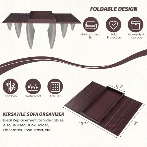 GEHE Bamboo Sofa Arm Tray, Foldable Couch Arm Tray Side Table, Anti-Falling Armrest Tables Cup Holder for Snacks, Drinks, Beers, Phone, Control, Flexible and Portable, Anti-Slip - Image 3