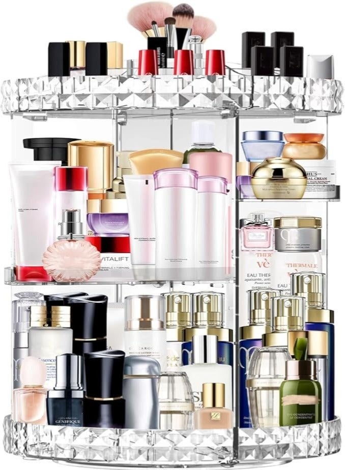 TANGBLIB makeup organizer, 360 degree rotating adjustable cosmetic storage display case with 8 layers large capacity, fits jewelry,makeup brushes, lipsticks and more, clear transparent - Image 1