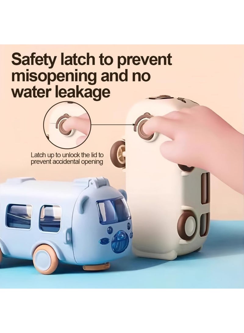 عربست زجاجة مياه بقش الحافلة مع حزام، زجاجات مياه محمولة على شكل دب لطيف بسعة 17 أونصة بعجلات متحركة، إبريق شرب دب خالٍ من مادة BPA مانع للتسرب لرحلات التخييم للفتيات الرياضة المدرسية (أزرق) - Image 4