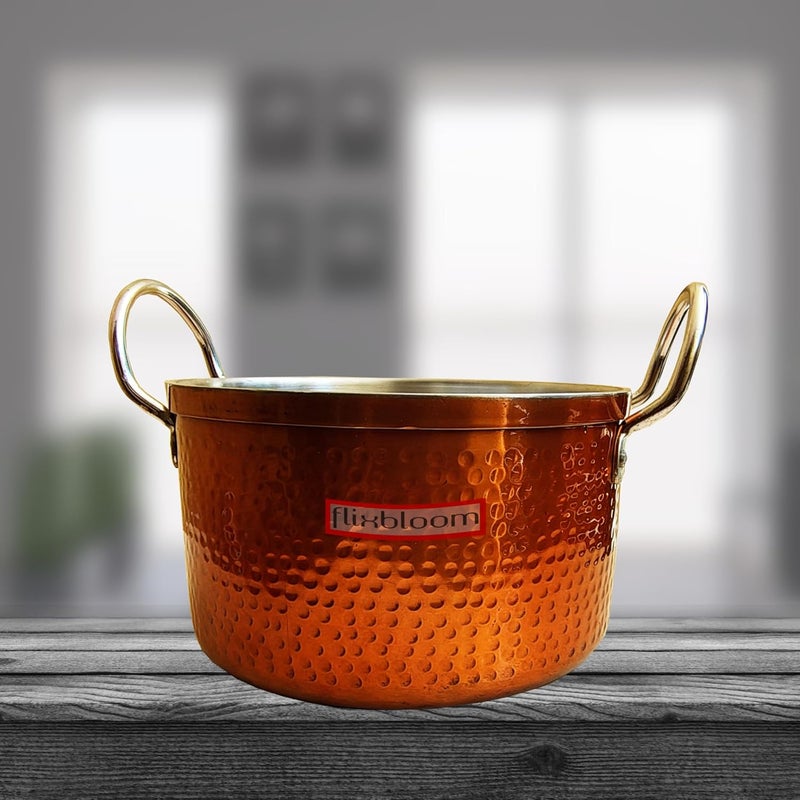 FLIXBLOOM Flixbloom Special Hammered Induction BaseLPG Friendly Kitchen Cooking Pot Cookware with Stainless Steel Lid Sauce Pot for BiryaniCooking Serving Outer Copper Finish 5 Litre  - Image 5