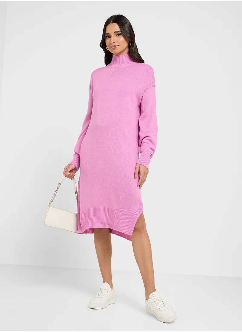 BRAVE SOUL Jersey Knit Dress With High Neck
