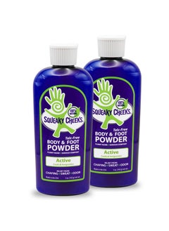 Squeaky Cheeks Cooling Body and Foot Powder (5oz) 2 Pack | Talc-Free and All Natural Powder | Active Formula | Minty Fresh Scent With Essential Oils | Relief From Chafing Sweat and Odor 