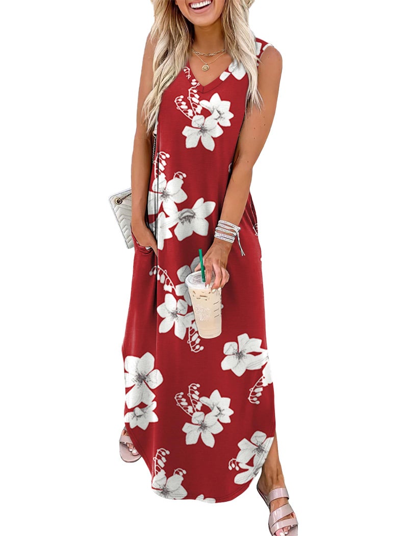 Sampeel Maxi Dresses for Women Elegant Classy 2025 Beach Vacation Clothes Summer Outfits Hawaiian Tropical Dress Floral Red M - Image 1