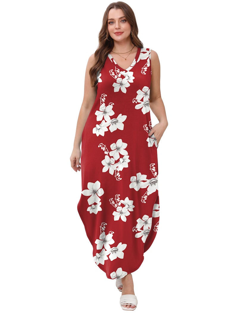 Sampeel Maxi Dresses for Women Elegant Classy 2025 Beach Vacation Clothes Summer Outfits Hawaiian Tropical Dress Floral Red M - Image 5