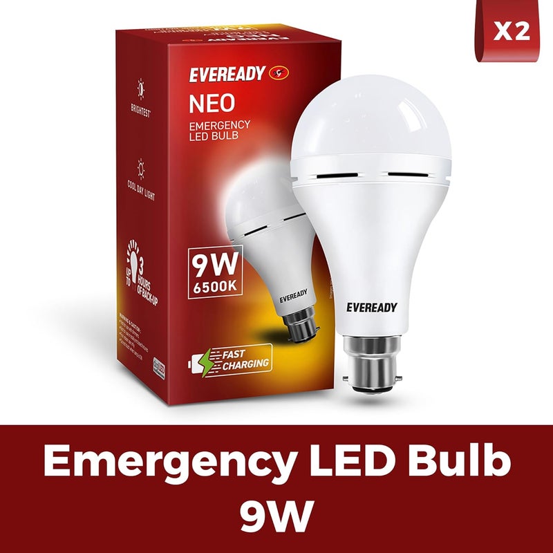 Eveready 9W Emergency Inverter LED Bulb, Cool Day Light (6500K), Rechargeable Bulb with 3 Hours Backup, Ideal for Powercuts, Energy Efficient, B22 Base, Pack of 2 - Image 2